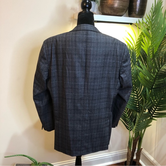 Jack Victor 100% New Zealand Merino Wool Gray Single Breasted Plaid Blazer - Picture 10 of 10